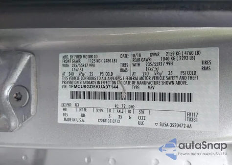 2019 Ford Escape Se из США, поврежденный, VIN 1FMCU9GD5KUA07144